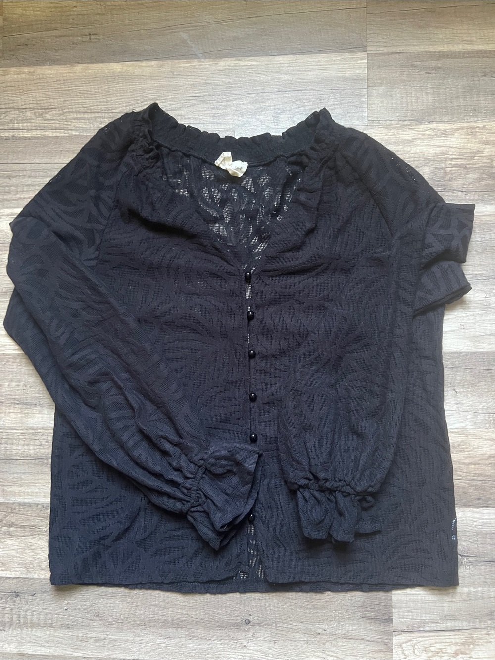 Black Sheer Floral Lace Button-Up Top